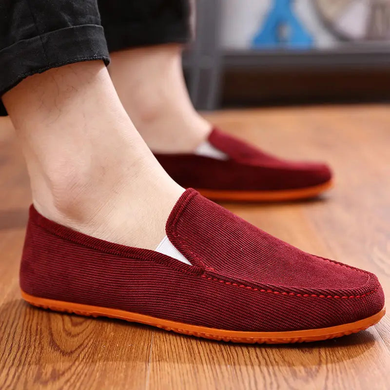 Man'S Big Size Loafers Shoes Flats Slippers Fabric Slip-On Men Driving Shoes Fashion Summer Style Soft Male Moccasins