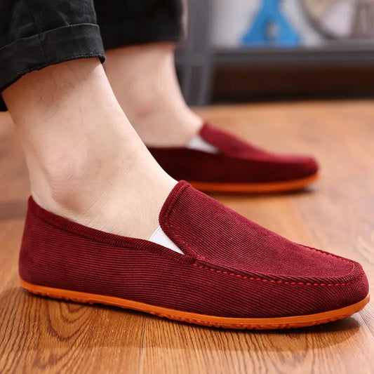 Man'S Big Size Loafers Shoes Flats Slippers Fabric Slip-On Men Driving Shoes Fashion Summer Style Soft Male Moccasins
