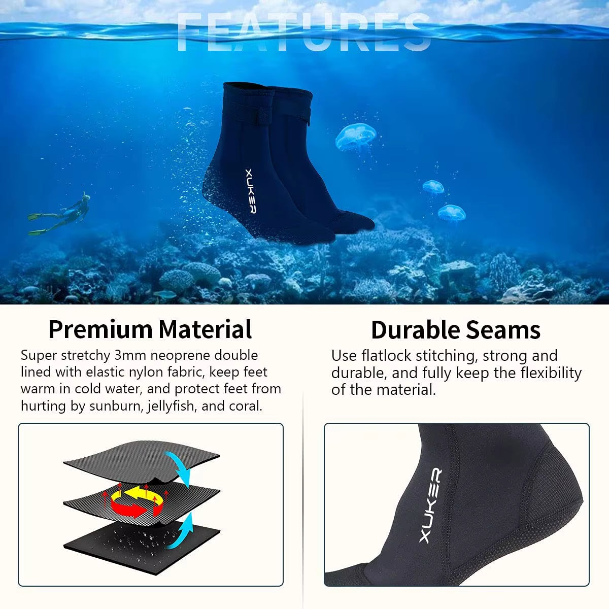 Neoprene Socks 3Mm Beach Volleyball Sand Soccer Diving Swimming Surfing Snorkeling Fishing Wading Kayaking Rafting Water Booties