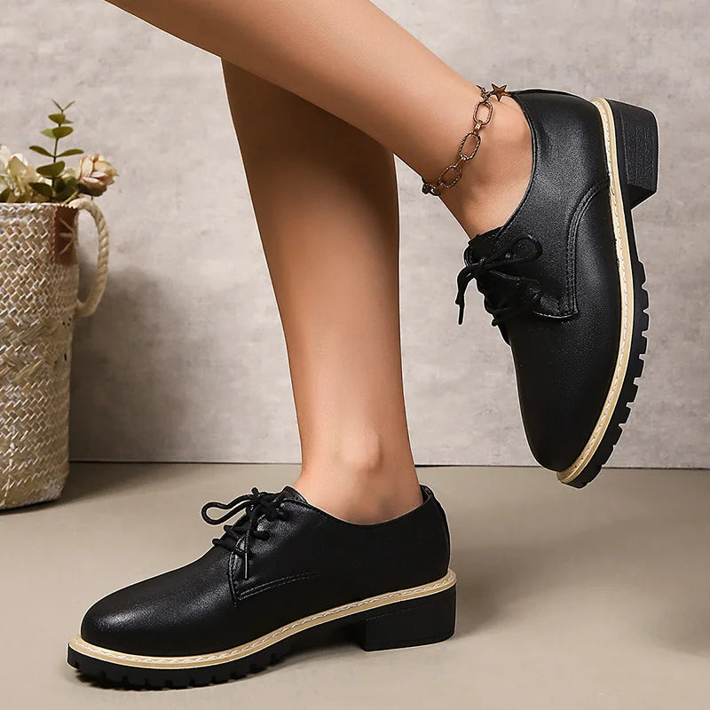Shoes for Women High Quality Patent Leather Casual Shoe British Style Leather Shoe Lace up Oxford Shoes for Women Casual Loafers