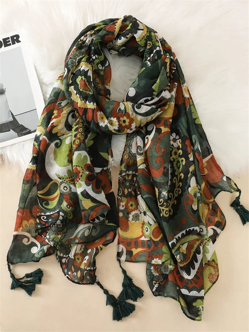 2023 Fashion Paisley Abstract Floral Tassel Viscose Shawl Scarf Lady High Quality Wrap Thin Pashmina Stole Muslim Hijab 180*90Cm
