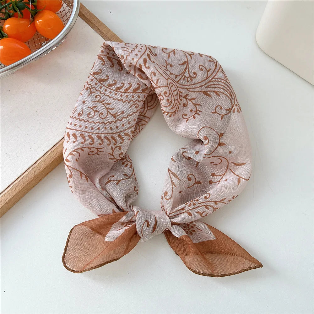 Fashion Women Printing Cotton Linen Small Square Scarf Summer Scarf Women'S Versatile Paisley Scarf Head Band Hair Accessories