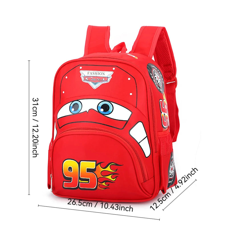 Lightning Mcqueen Car-Shaped Pattern Splash-Proof Lightweight Backpack for Kids and Boys