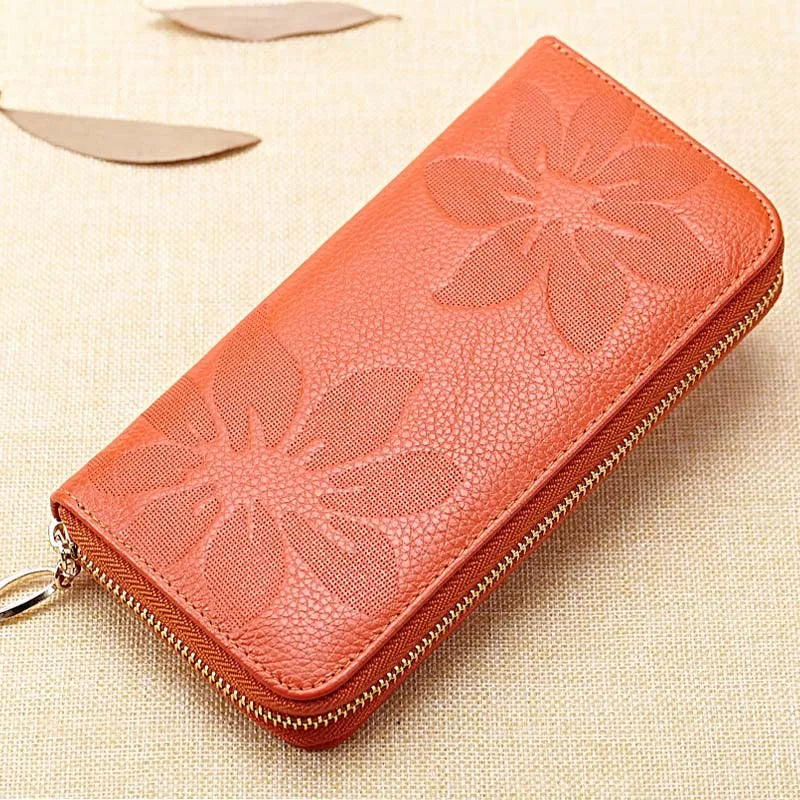 Genuine Leather Women Long Wallets Female Fashion Zipper Coin Purse Lady Luxury Money Bag Credit Cards Clutch Large Phone Wallet