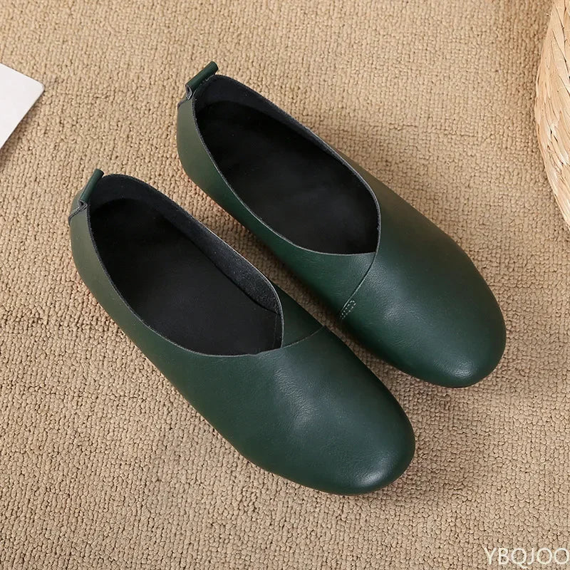 2022 Genuine Leather Flat Shoes Woman Hand-Sewn Leather Loafers Cowhide Flexible Spring Casual Shoes Women Flats Women Shoes