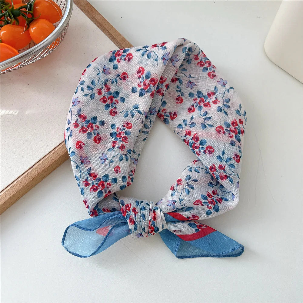 Fashion Women Printing Cotton Linen Small Square Scarf Summer Scarf Women'S Versatile Paisley Scarf Head Band Hair Accessories