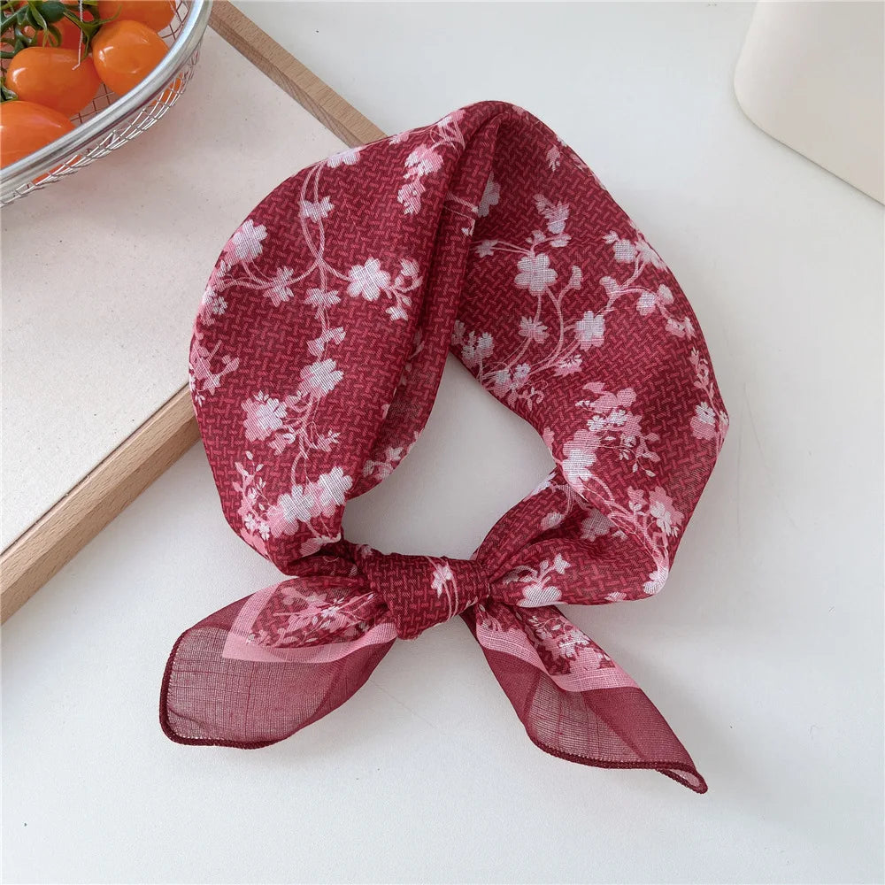 Fashion Women Printing Cotton Linen Small Square Scarf Summer Scarf Women'S Versatile Paisley Scarf Head Band Hair Accessories