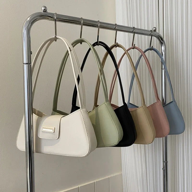 Minimalist Shoulder Bag for Women Simple Solid Color Underarm Bag Women'S Buckle Handbag and Purse Fashion Small Top-Handle Bags
