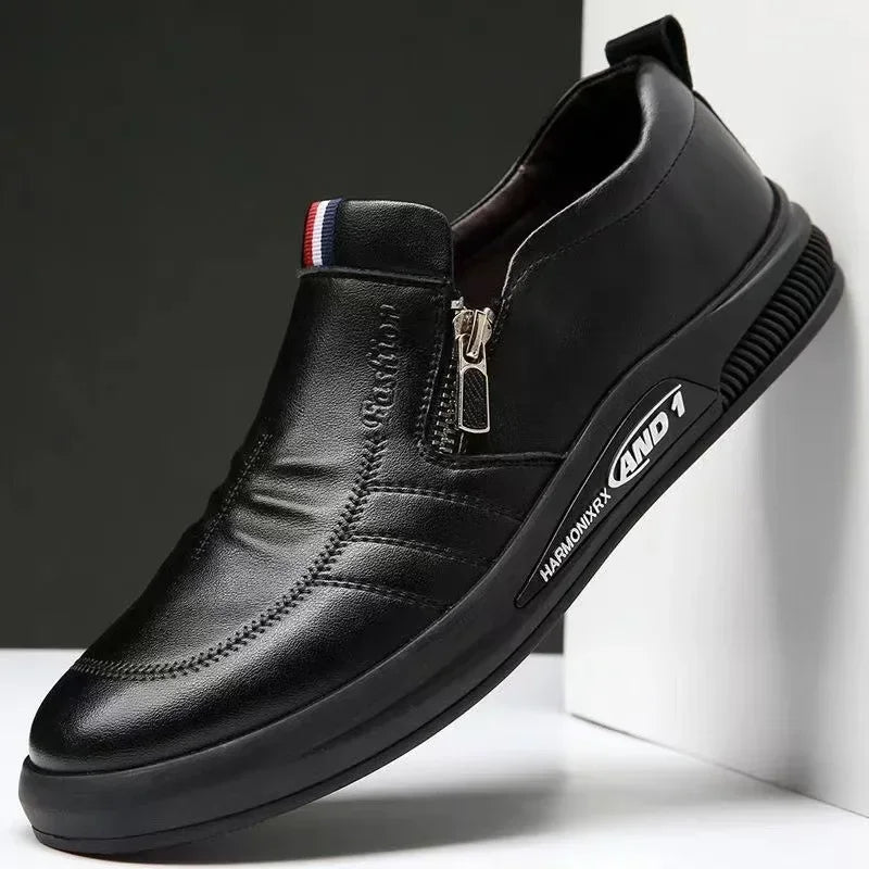 Casual PU Leather Shoes for Men Trend Brand Loafers Summer Zip Flat Man'S Sneakes Business Comfortable Moccasins Tenis Masculino
