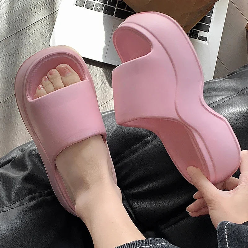 Solid Color EVA Platform Slippers Women Thick Sole Non Slip Beach Slides Sandals Lady Summer Soft Sole Wedge Heel Slipper