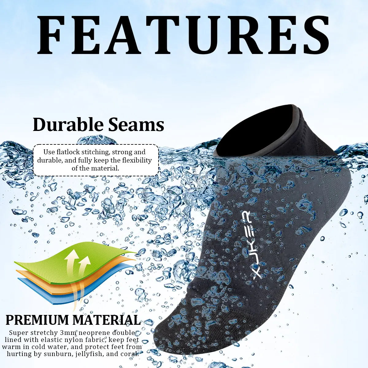 Men'S Women'S 3Mm Neoprene Socks Beach Volleyball Diving Swimming Snorkeling Kayaking Low Cut Water Booties Flatlock Stitches