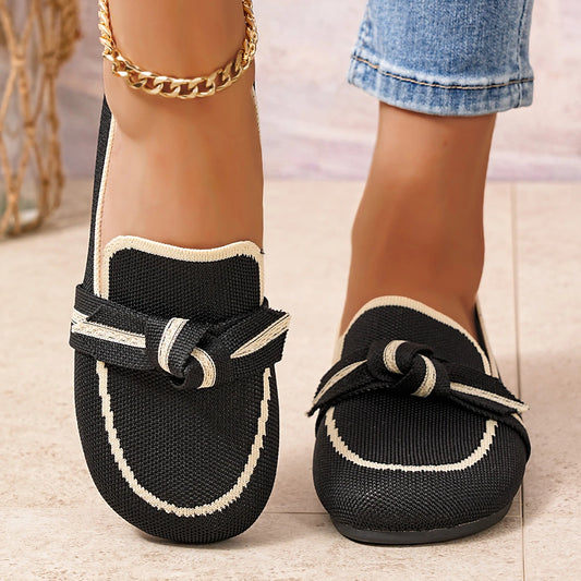 New Style Knitted Breathable Flat Shoes Lightweight round Toe Casual Comfortable Ballet Flat Women'S Loafers Large Size 36-43