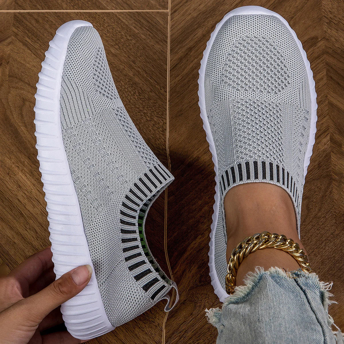 Women'S Breathable Knit Sneakers, Casual Lace up Outdoor Shoes, Lightweight Mesh Low Top Shoes