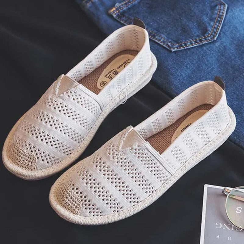 2023 Ladies Casual Comfort Ripped Slip on Lazy Shoes Female Womens Flat Slip on Canvas Summer Strap Loafers Straw Espadrilles