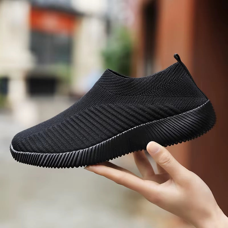 Women'S Solid Color Sneakers Breathable Mesh Woven Outdoor Lightweight Low Top Walking Running Sports Socks Shoes