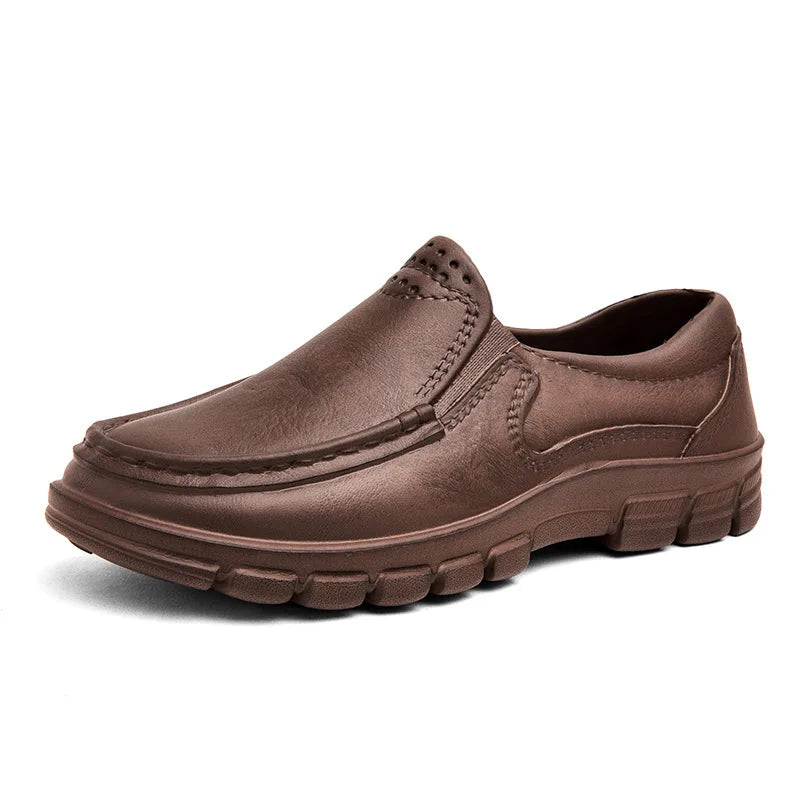 Fashion Leather Men'S Casual Shoes Non-Slip EVA Chef Shoes Men Waterproof Loafers Comfort Soft Soled Men Driving Shoes plus Size