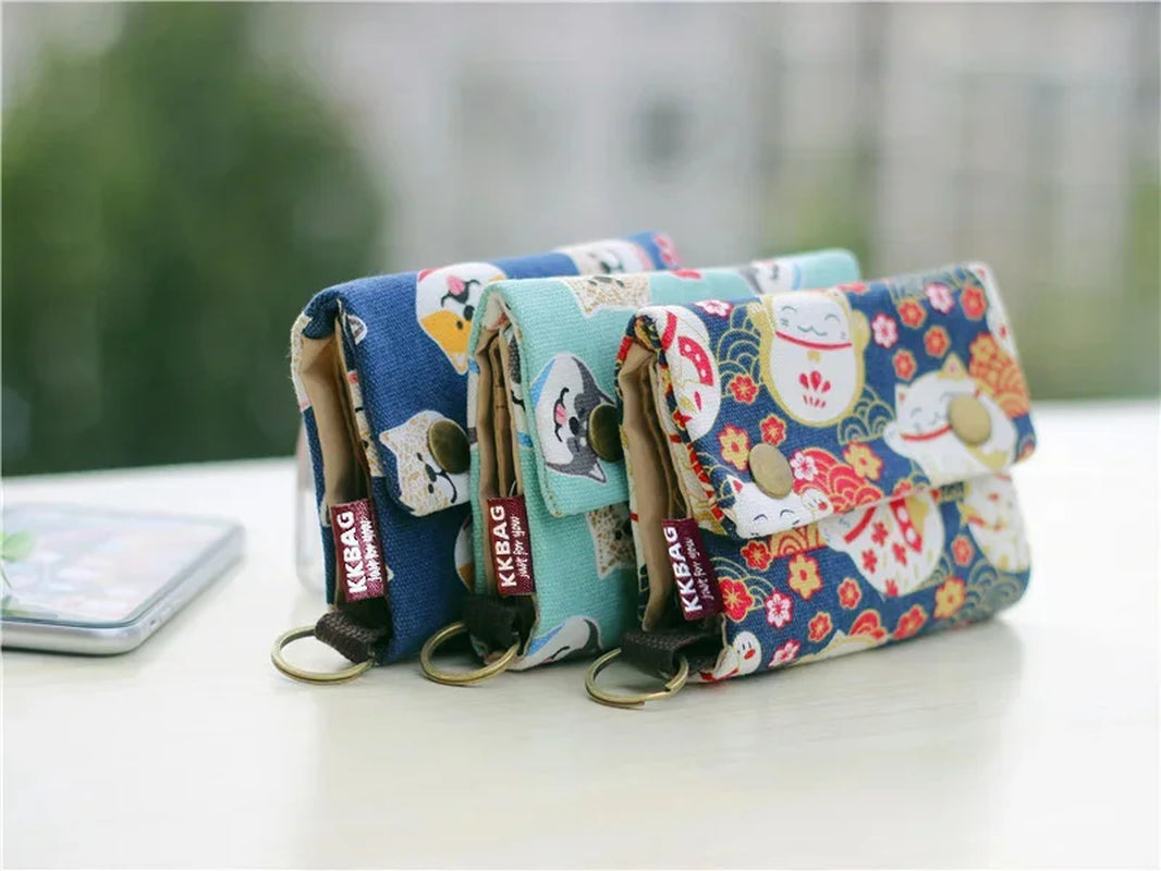 Canvas Cartoon Totoro Cat Printed Dog Women Fold Short Wallet Organizer Cute Mini Money Key Bag Coin Pocket Purse for Children
