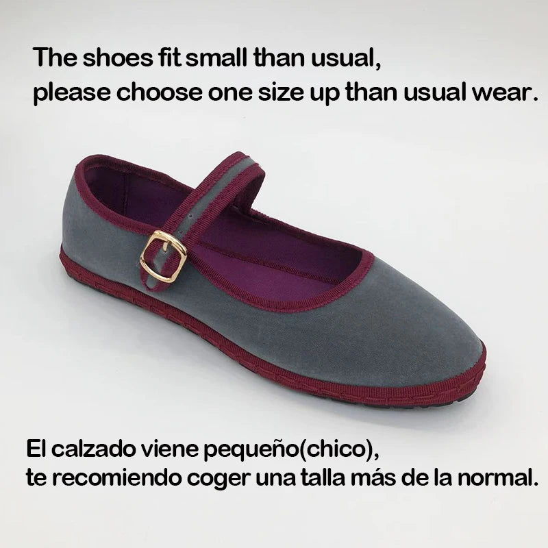 Gray Mary Jeans Flats Shoes Women round Toe Hand Stitch Velvet Cloth Shoes Ladies Casual Soft Comfortable Ballet Shoes Loafers