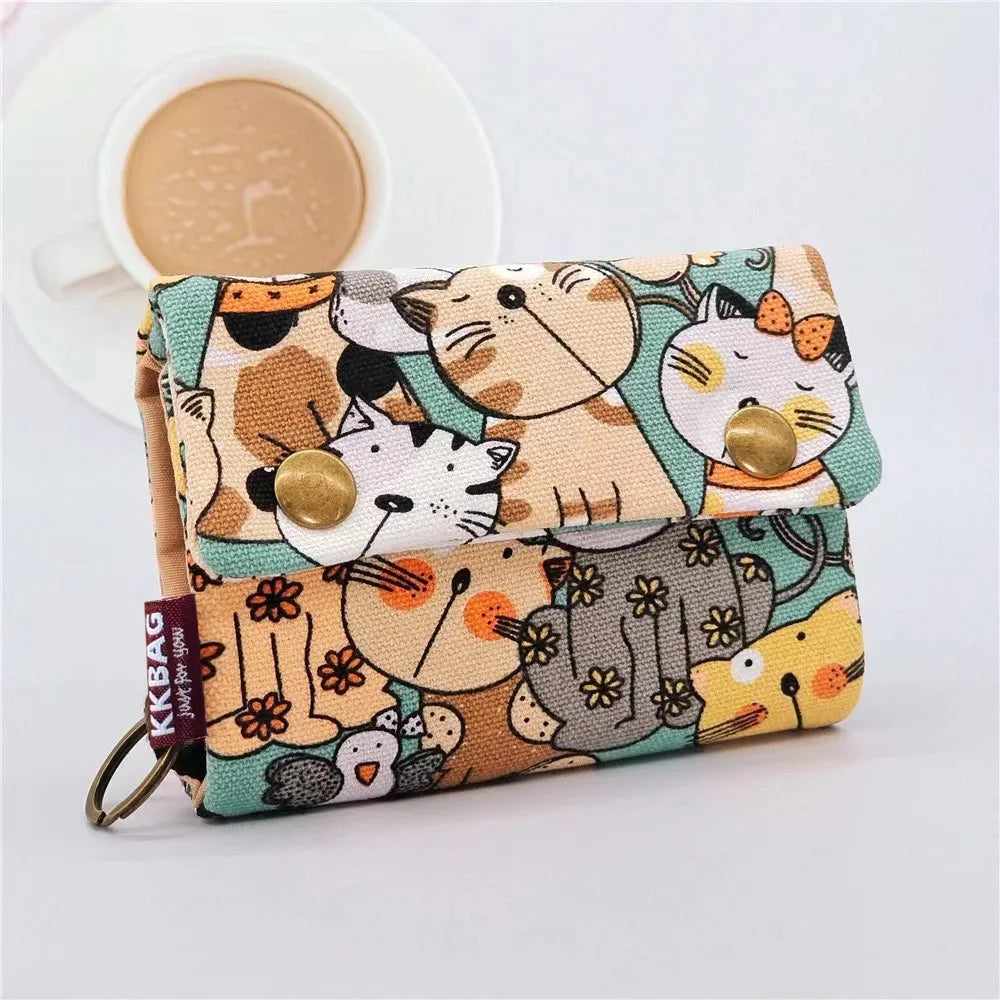 Canvas Cartoon Totoro Cat Printed Dog Women Fold Short Wallet Organizer Cute Mini Money Key Bag Coin Pocket Purse for Children