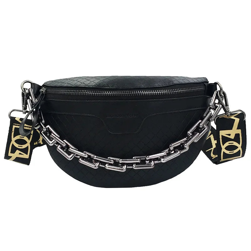 New Luxury Chain Chest Bags for Women High Quality PU Shoulder Bag Cute Purse and Handbag Brand Woven Crossbody Bag Waist Pack