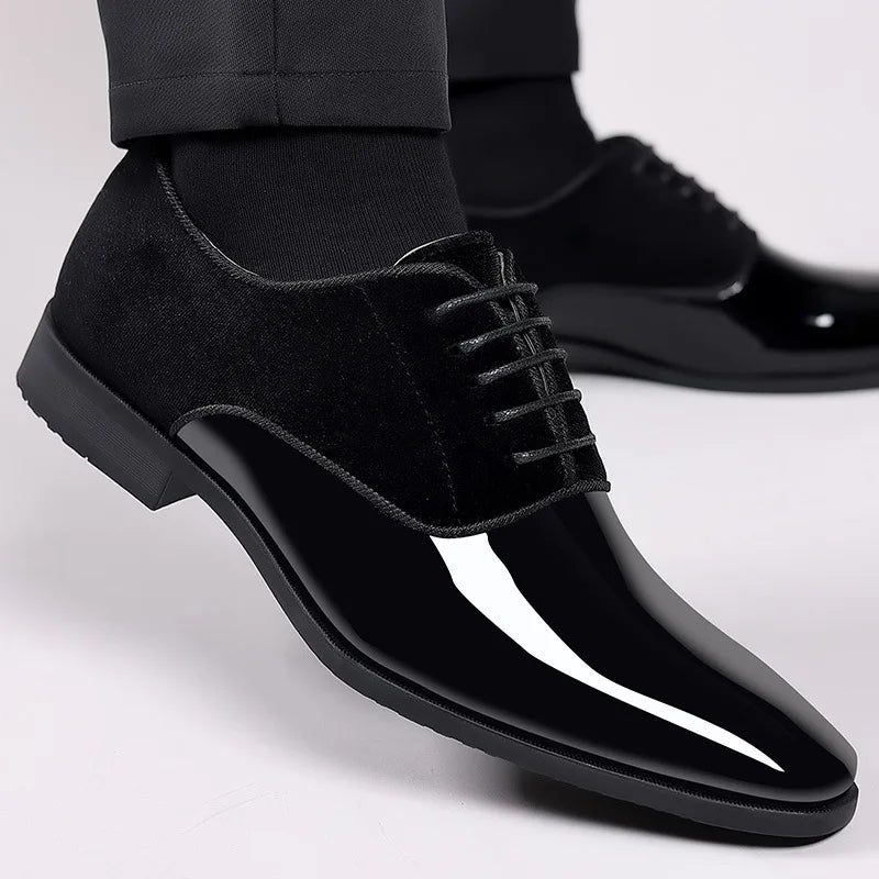 Men'S Oxford Shoes Lace up Formal High Gloss Low Top Square Toe Suit Tuxedo Dress Shoes for Business Casual Shoe for Mens 2026