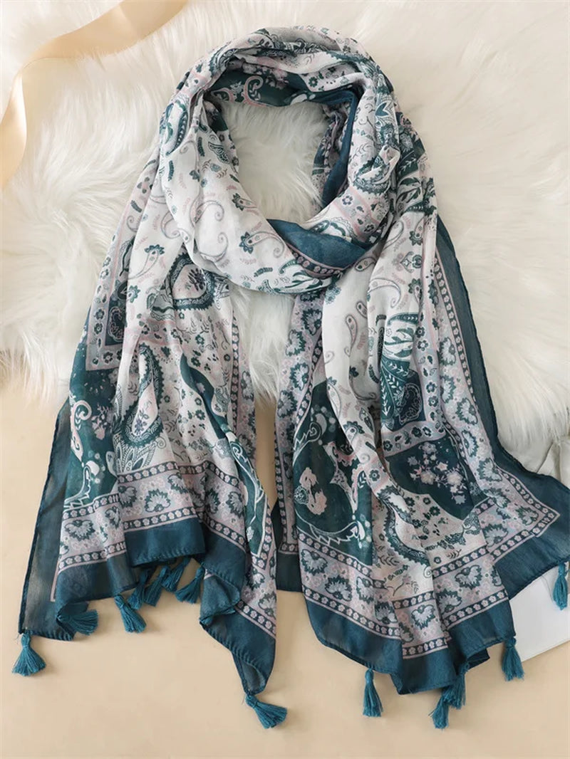 2023 Fashion Paisley Abstract Floral Tassel Viscose Shawl Scarf Lady High Quality Wrap Thin Pashmina Stole Muslim Hijab 180*90Cm