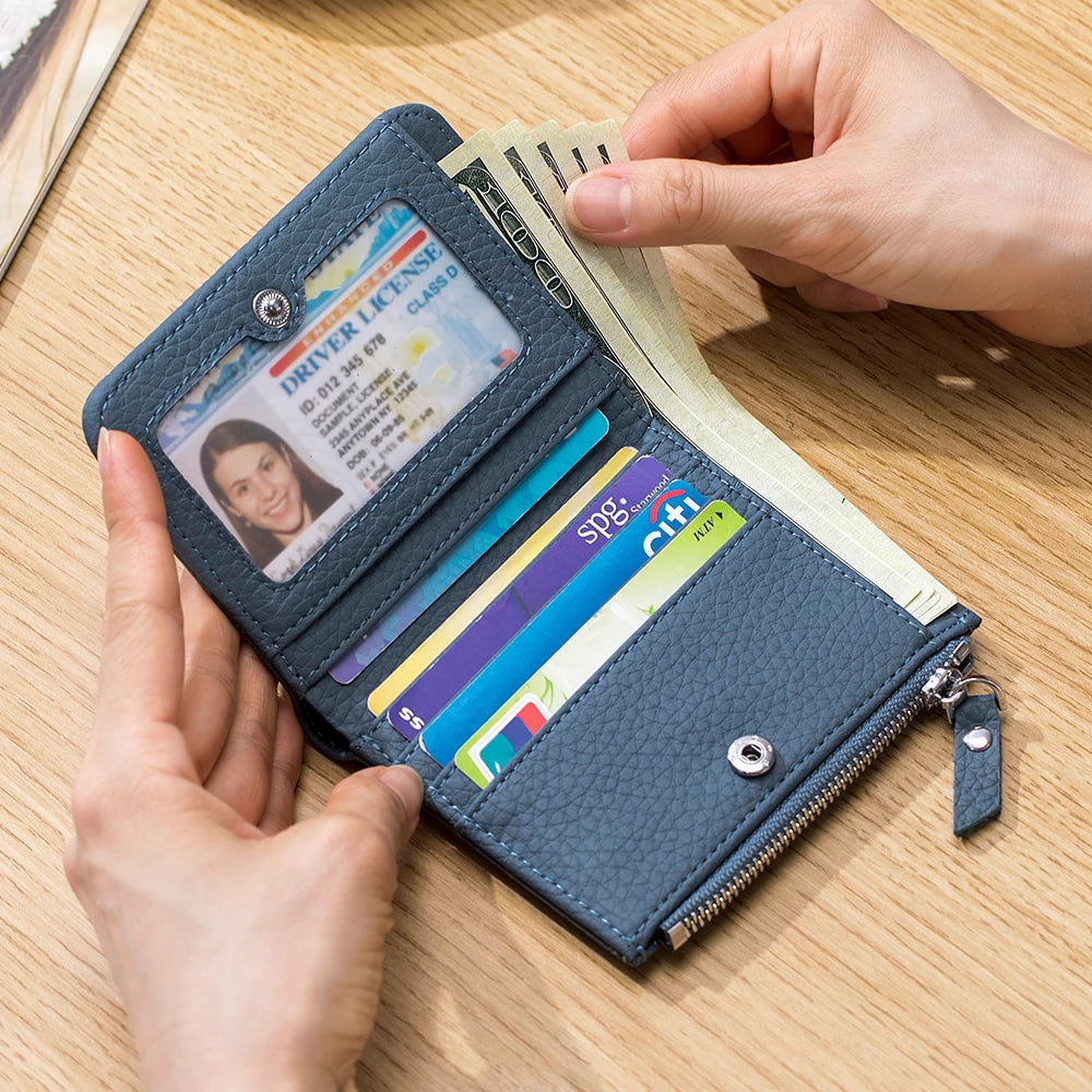 Genuine Leather Men Women Cute Short Wallet Luxury Solid Zipper Coin Purse Rfid Bank Credit Card Holder Slim Small Money Bag