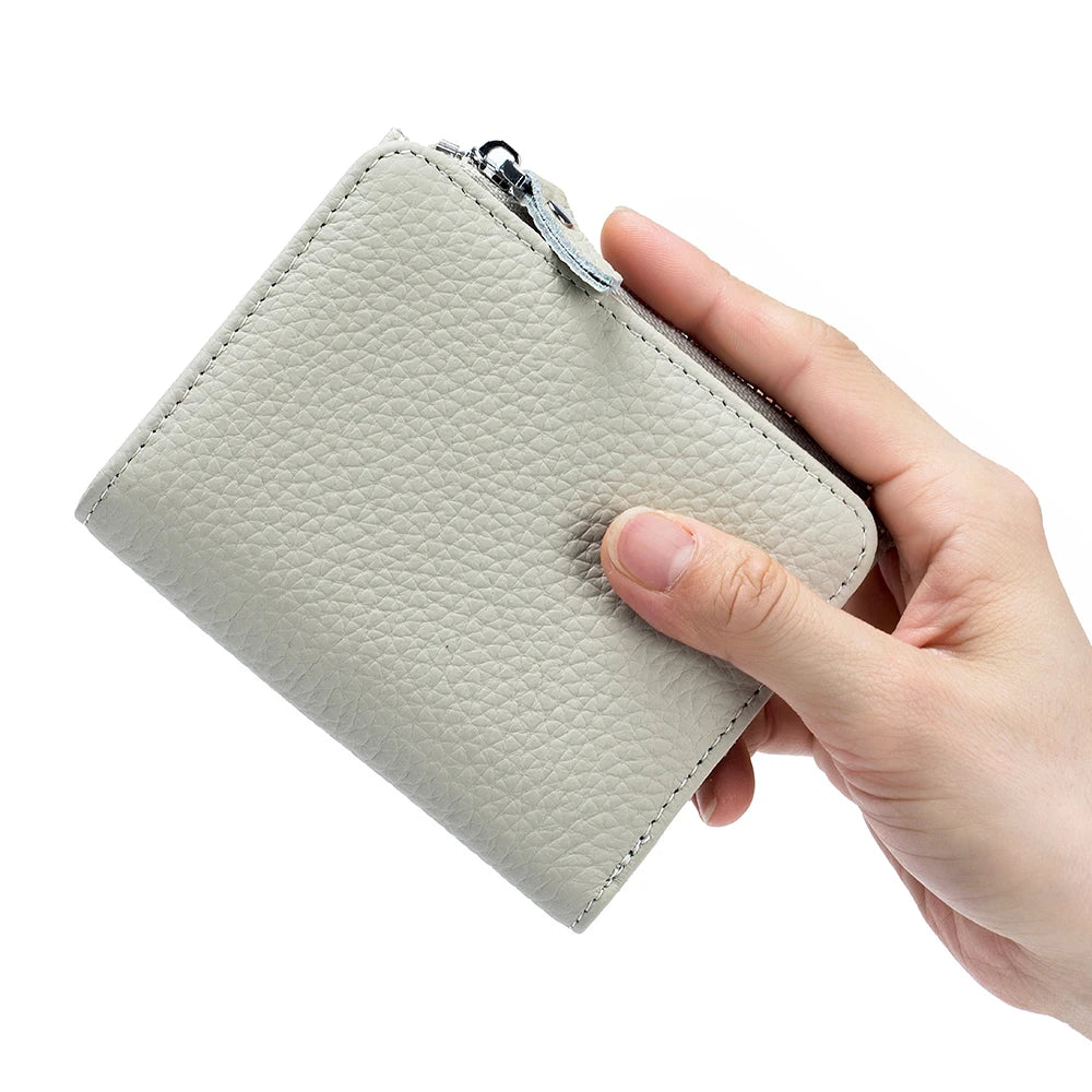 Genuine Leather Men Women Cute Short Wallet Luxury Solid Zipper Coin Purse Rfid Bank Credit Card Holder Slim Small Money Bag