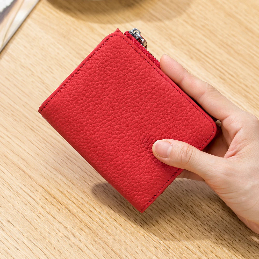 Genuine Leather Men Women Cute Short Wallet Luxury Solid Zipper Coin Purse Rfid Bank Credit Card Holder Slim Small Money Bag