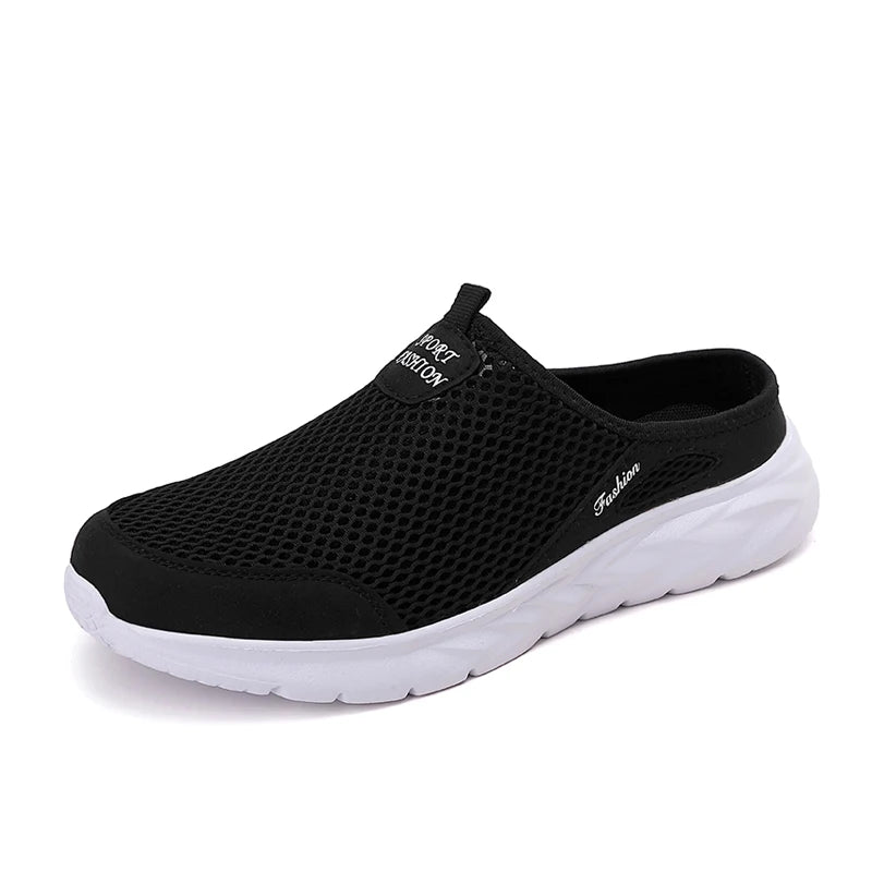 Mens Half Slippers Summer Breathable Mesh Mens Shoes Outdoor Casual Walking Shoes Large Flat Light Mesh Slippers Sandals