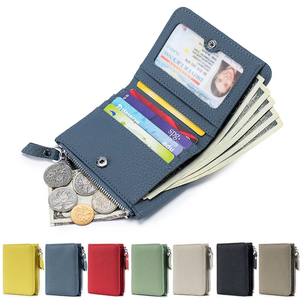 Genuine Leather Men Women Cute Short Wallet Luxury Solid Zipper Coin Purse Rfid Bank Credit Card Holder Slim Small Money Bag