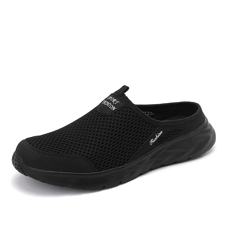 Mens Half Slippers Summer Breathable Mesh Mens Shoes Outdoor Casual Walking Shoes Large Flat Light Mesh Slippers Sandals