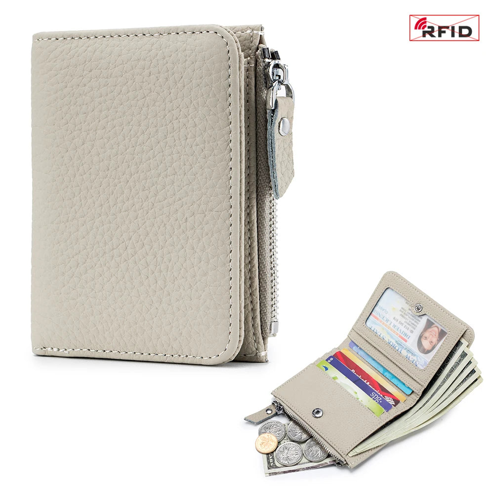 Genuine Leather Men Women Cute Short Wallet Luxury Solid Zipper Coin Purse Rfid Bank Credit Card Holder Slim Small Money Bag