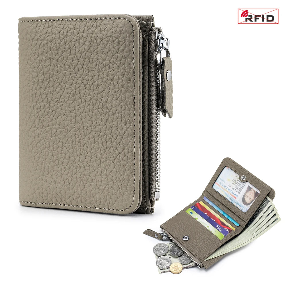 Genuine Leather Men Women Cute Short Wallet Luxury Solid Zipper Coin Purse Rfid Bank Credit Card Holder Slim Small Money Bag