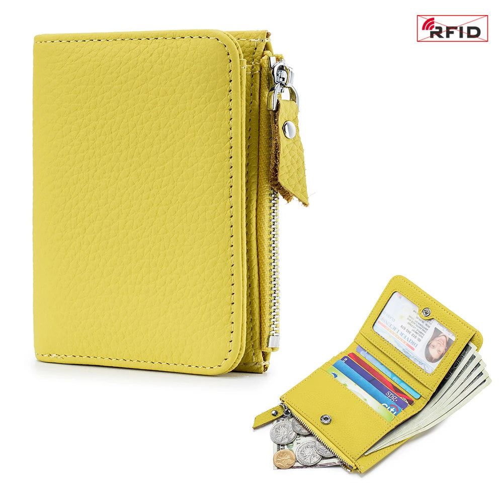 Genuine Leather Men Women Cute Short Wallet Luxury Solid Zipper Coin Purse Rfid Bank Credit Card Holder Slim Small Money Bag