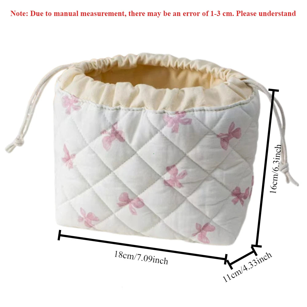 Quilted Makeup Bag Floral Cosmetic Bag Cute Travel Toiletry Bag Soft Aesthetic Drawstring Pouch Padded for Women Girl ÐšÐ¾ÑÐ¼ÐµÑ‚Ð¸Ñ‡ÐºÐ°