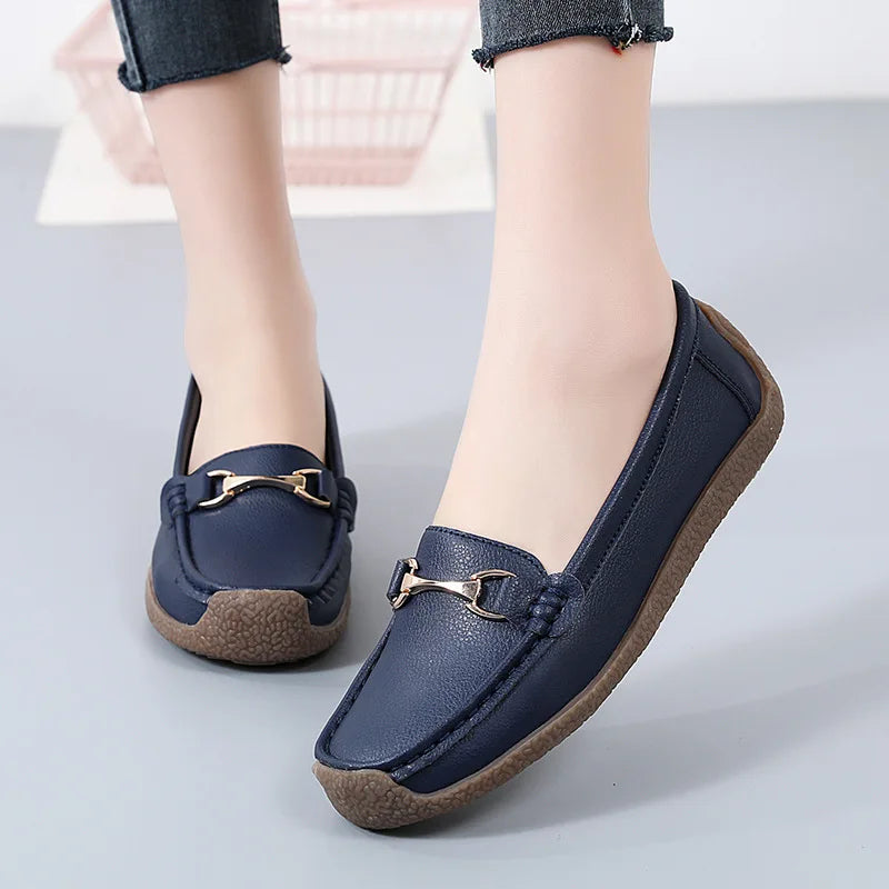 2025 New Spring /Autumn Women Flats Genuine Leather Moccasins Woman Casual Shoes Slip-On Loafers Female Boat Shoes Big Size 44