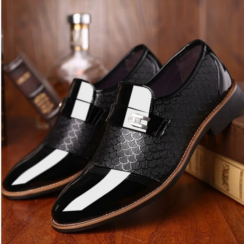 Men'S Shoes Leather Embossing Classic Fashion Luxury Men Shoes Wear-Resistant Non Slip Mans Footwear Anti-Slip Black Shoes