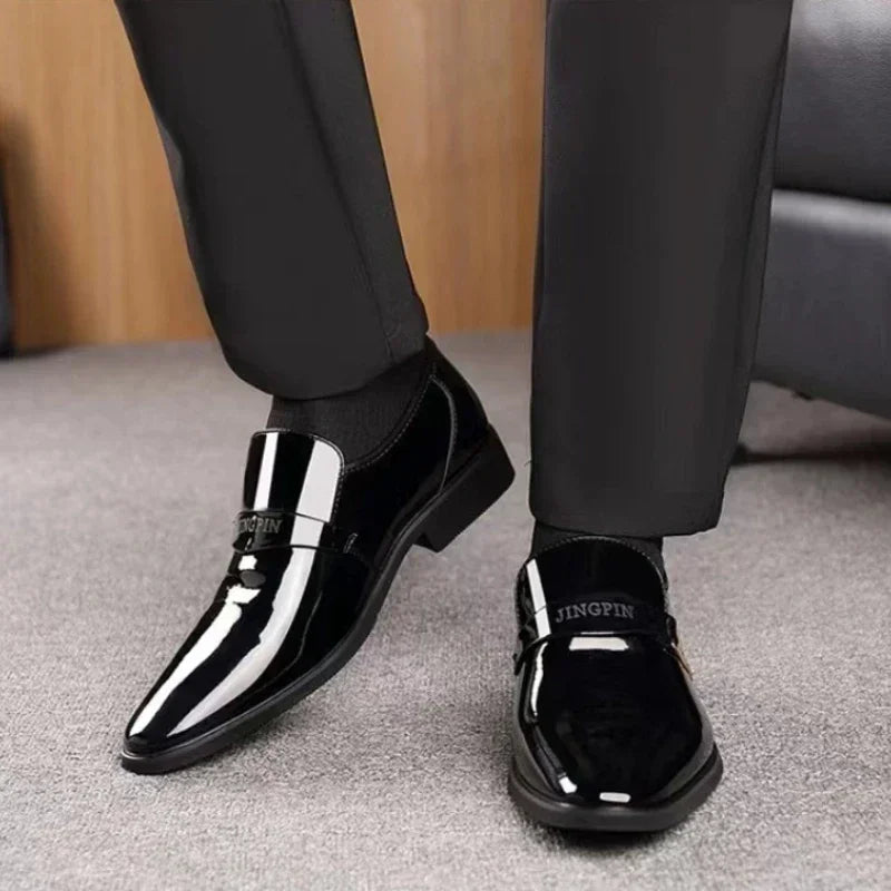 Men'S Leather Shoes Paten Oxford Shoes for Men Slip on Bright Leather Business Casual Shoes Footwear Pointed Toe Shoes for Man