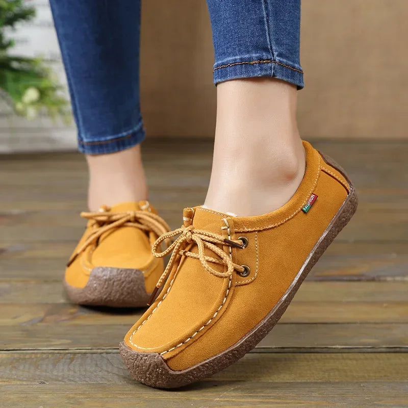 New Arrival Women Casual Shoes 2025 Suede Leather Flats Sneakers Lace up Moccasins Ladies Shoes Fashion Loafers plus Size 35-42