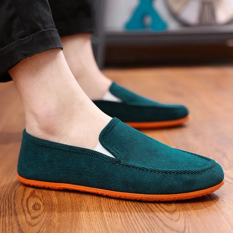 Man'S Big Size Loafers Shoes Flats Slippers Fabric Slip-On Men Driving Shoes Fashion Summer Style Soft Male Moccasins