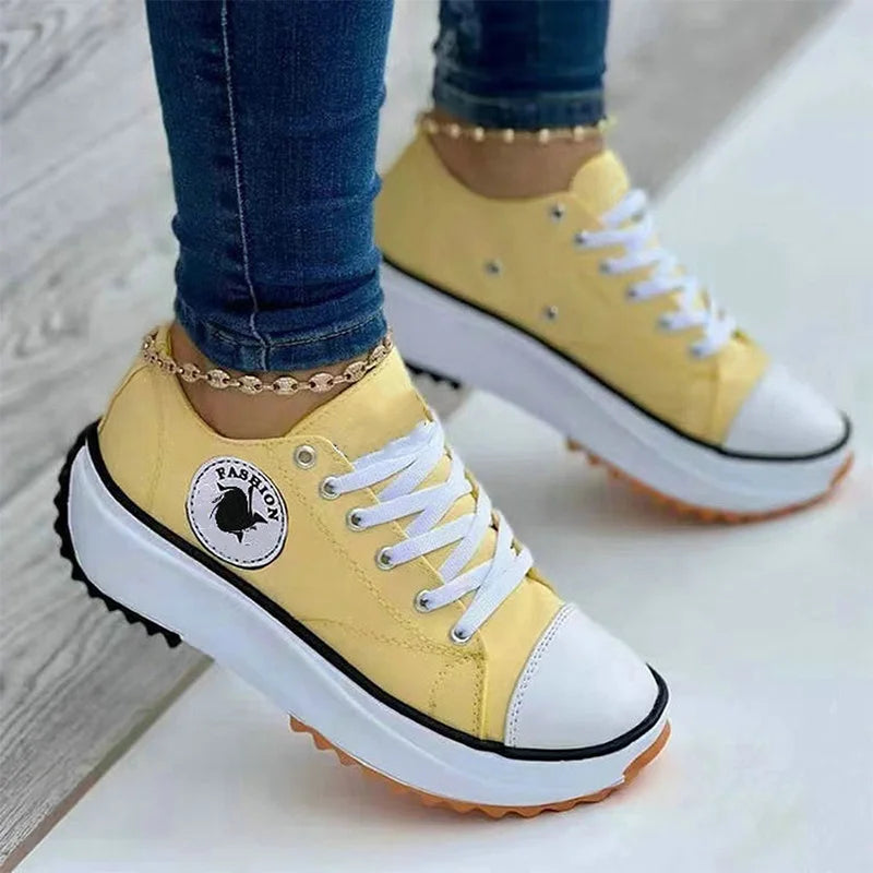 Women Patterned Canvas Sneakers Women'S Casual Shoes 2025 Spring Autumn Flat Lace-Up Shoes Zapatillas Mujer Chaussure Femme