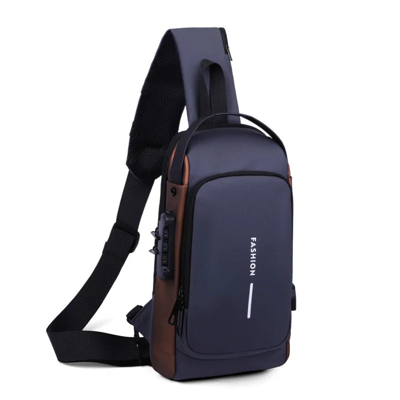1Pc Men'S Anti-Theft Password Lock Chest Bag - Made of Durable Oxford Fabric, Adjustable Shoulder Strap,Suitable for Motorcycles