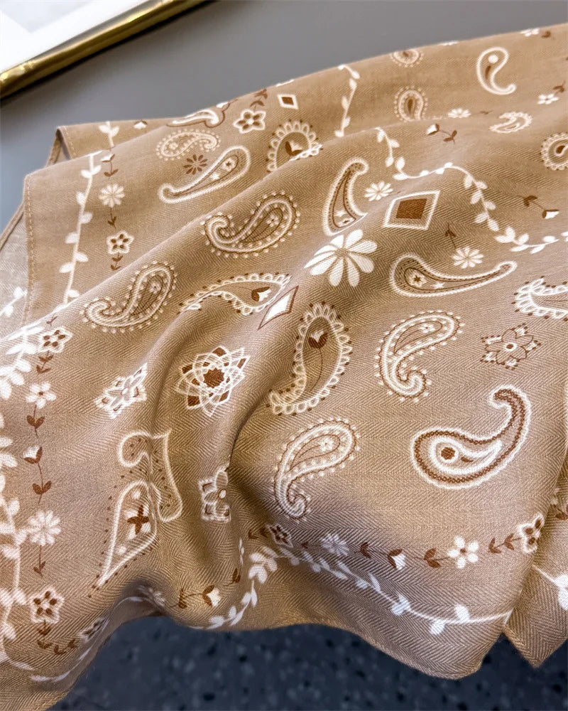 Luxury Paisley Print Square Scarf Women Cotton Linen Feeling Hairband Neckerchief Tie Female Headband Foulard Bandana