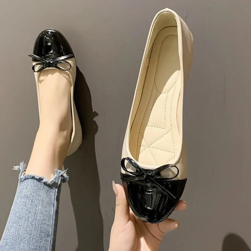 Ballerina Mother'S Shoes Women'S Flat Shoes Comfort Non-Slip Ladies Loafers Leather Flats Elegant Bowknot Women'S Single Shoes