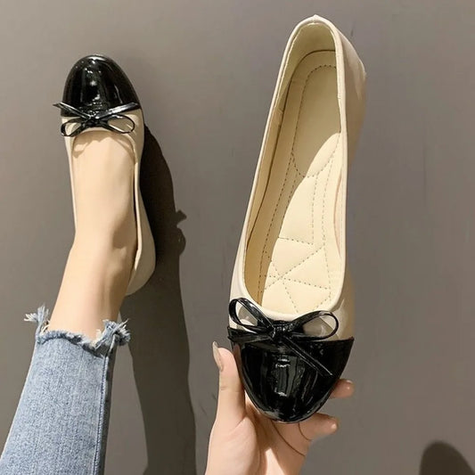 Ballerina Mother'S Shoes Women'S Flat Shoes Comfort Non-Slip Ladies Loafers Leather Flats Elegant Bowknot Women'S Single Shoes