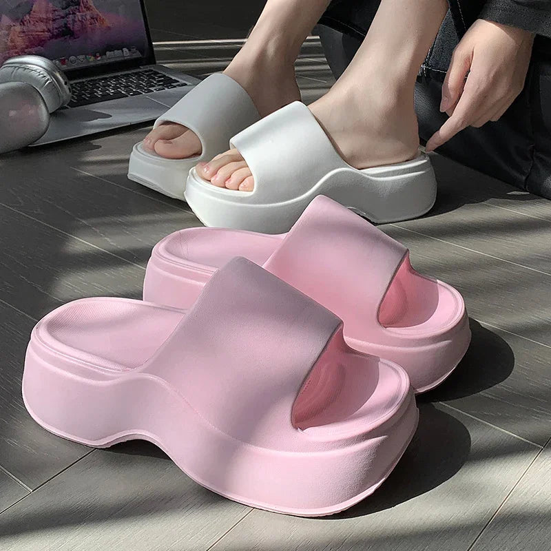 Solid Color EVA Platform Slippers Women Thick Sole Non Slip Beach Slides Sandals Lady Summer Soft Sole Wedge Heel Slipper