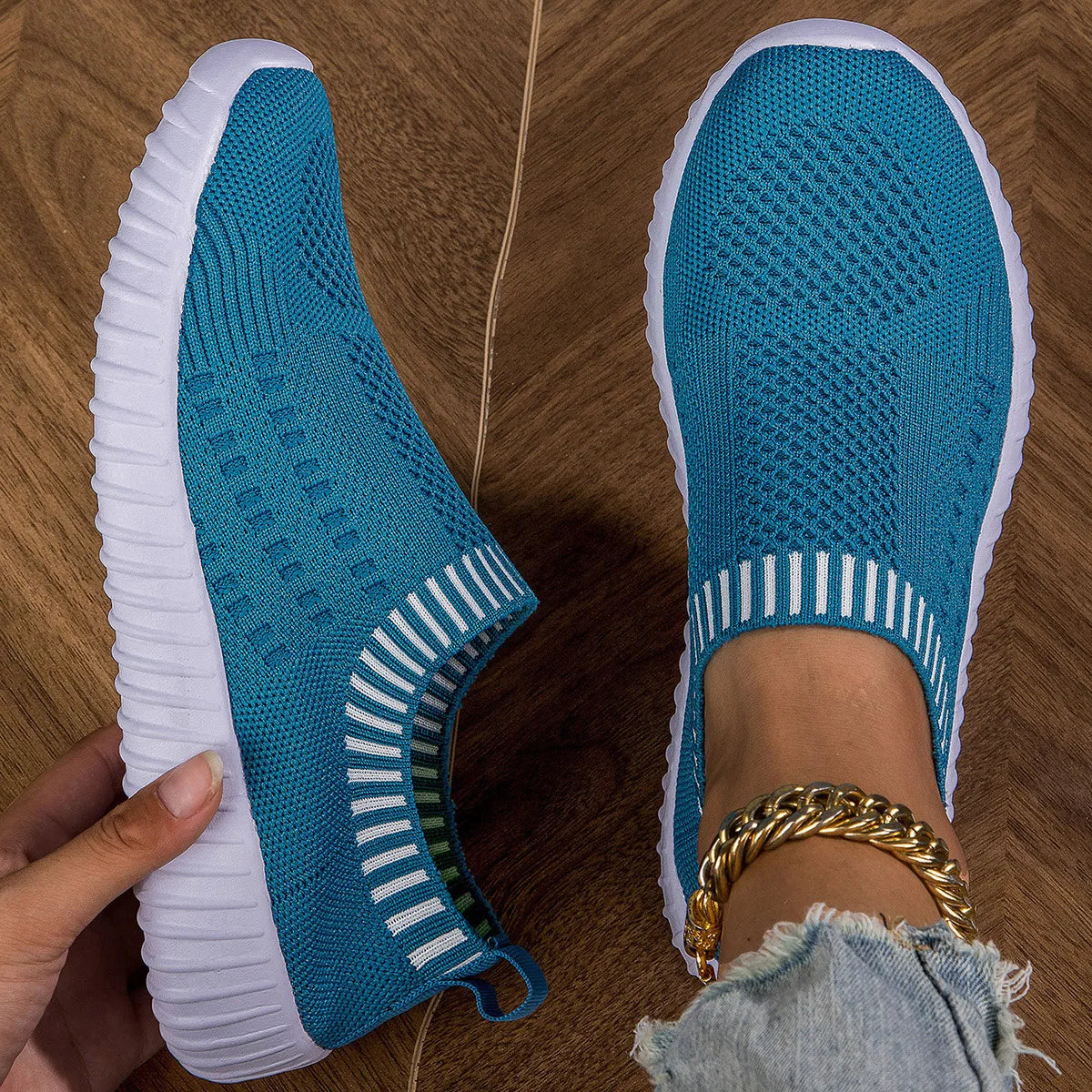 Women'S Breathable Knit Sneakers, Casual Lace up Outdoor Shoes, Lightweight Mesh Low Top Shoes