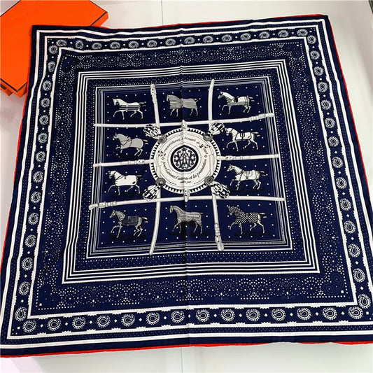 90Cm Hand Rolled Hem Paisley Horse Twill Silk Square Scarf Women Shawl Brand Hijab Scarf Foulard Head Scarves Design Bandana
