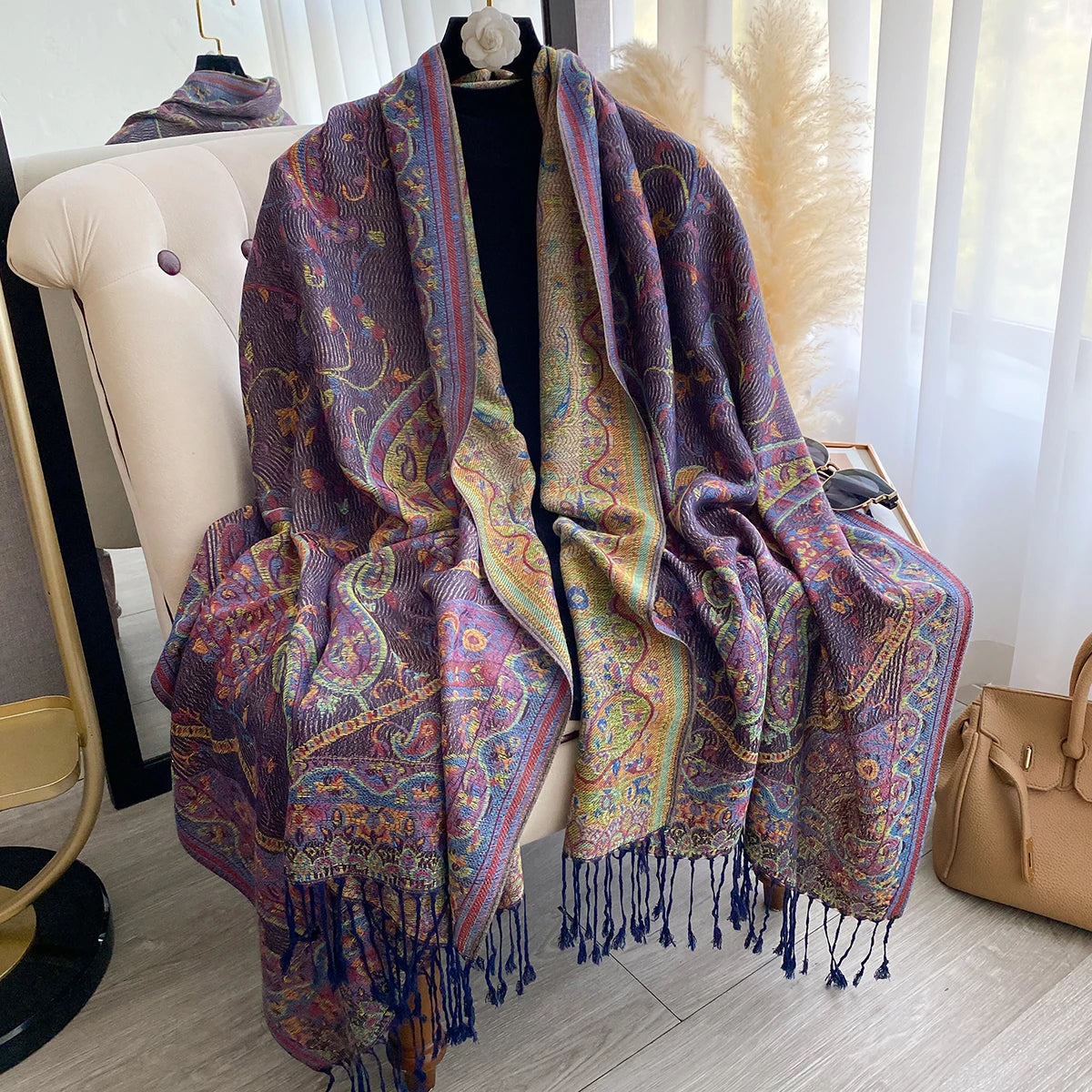Women'S New Luxury Jacquard Paisley Scarf - Pashmina Travel Wraps, Warm Winter Poncho Blanket Shawl